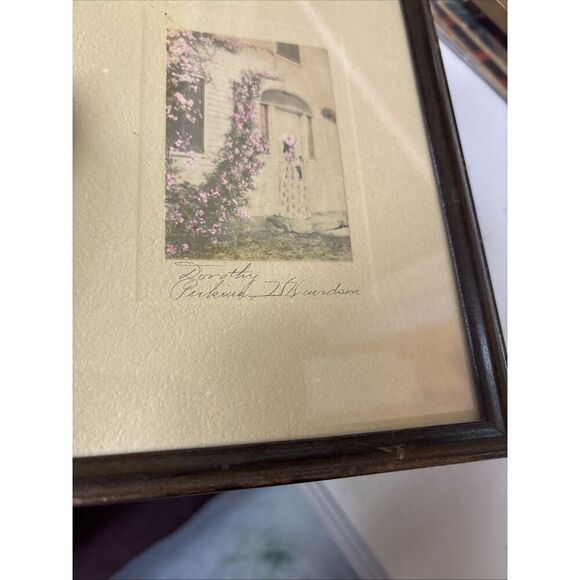 Signed Antique Tinted Color Photograph: Dorothy Perkins Floral Fashion Framed - Picture 2 of 5